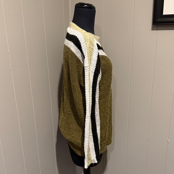 Liverpool Women’s Small Olive Sweater with Black and White Stripes - Picture 3 of 4